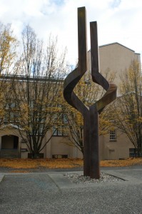 The ‘Tuning Fork’ sculpture next to the Auditorium.